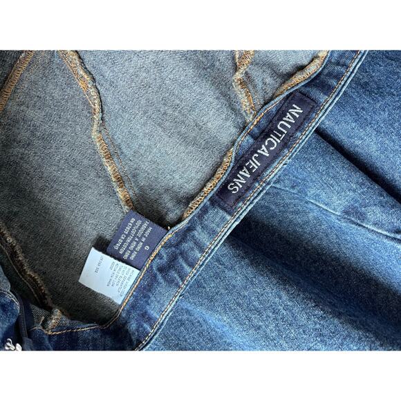 Y2K Nautica Denim Jean Faded Raw Hem Fringe  Skirt Size 6 - Picture 2 of 5